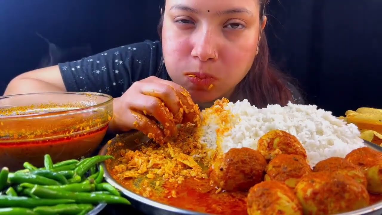 Eating egg spicy food 
