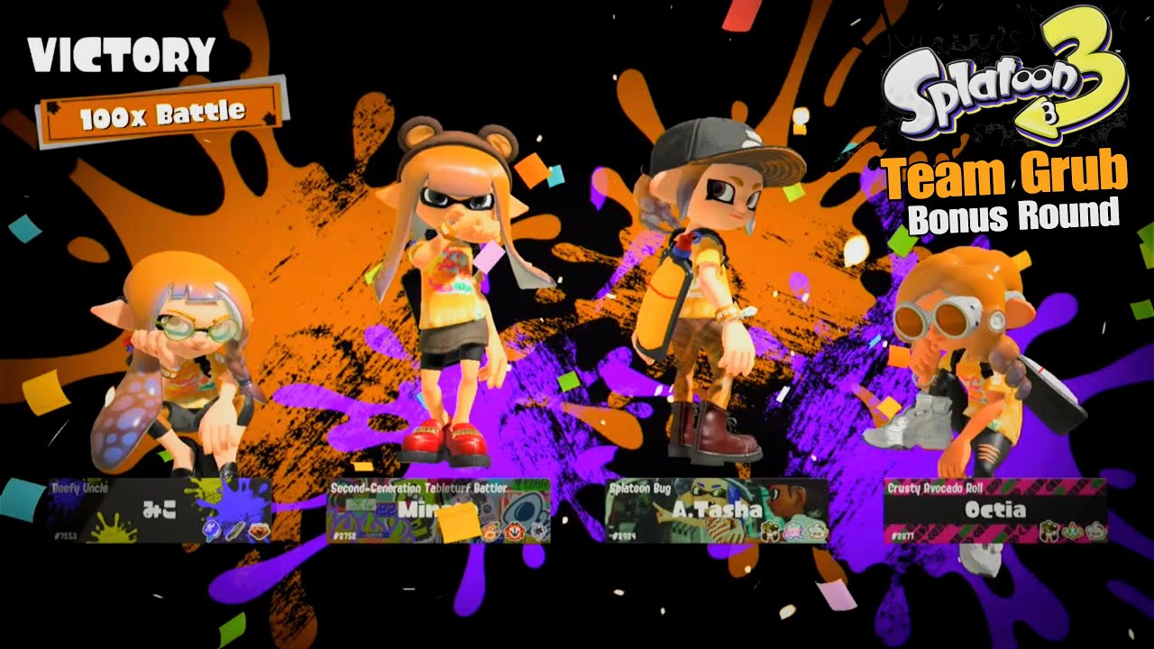 Splatoon 3 Splatfest - 100x Battle Bonus Round Turf War battle "With Clash Blaster" Team Grub