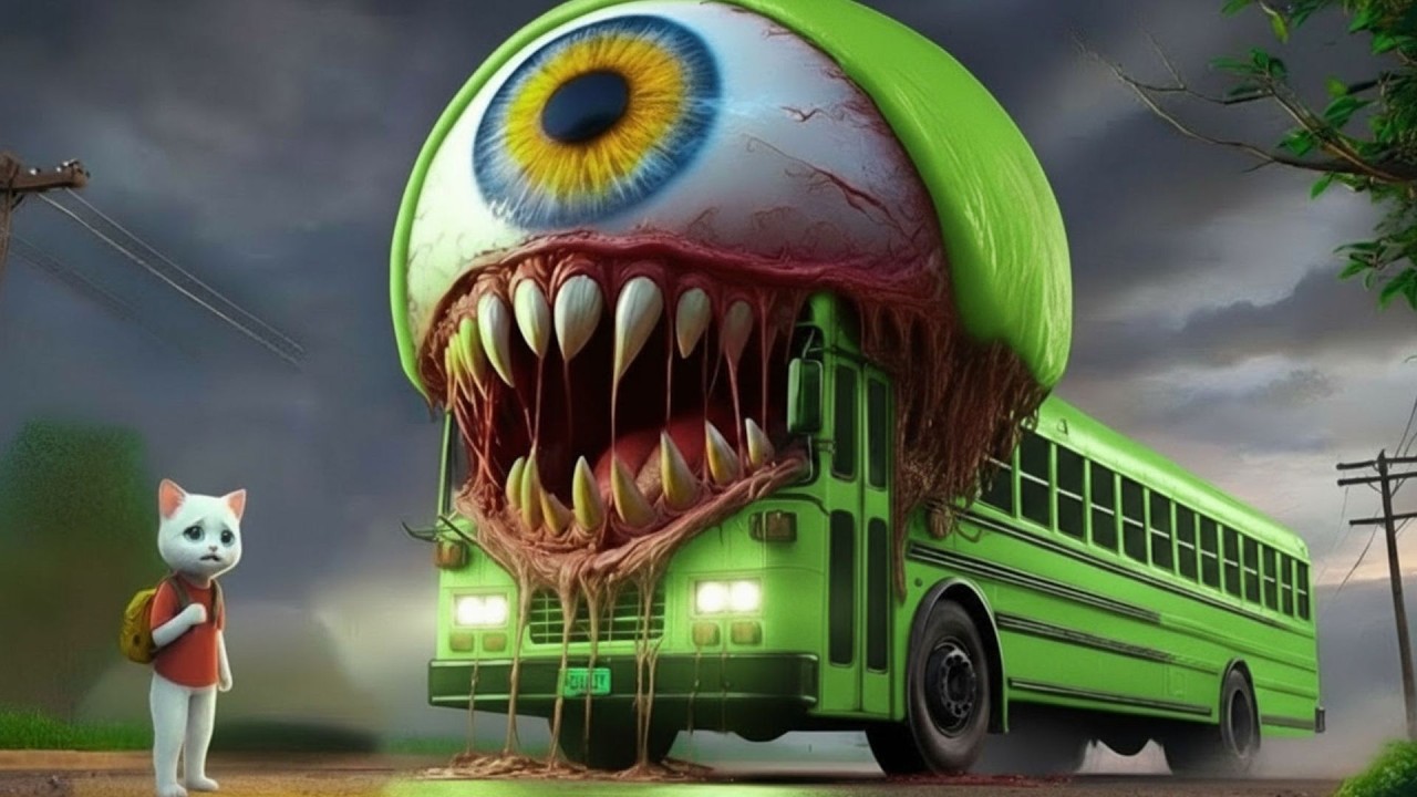 😱🚌 The Kitten Encountered a Mutant School Bus Monster on the Way to School! 🐱💥#catstory #catshorts