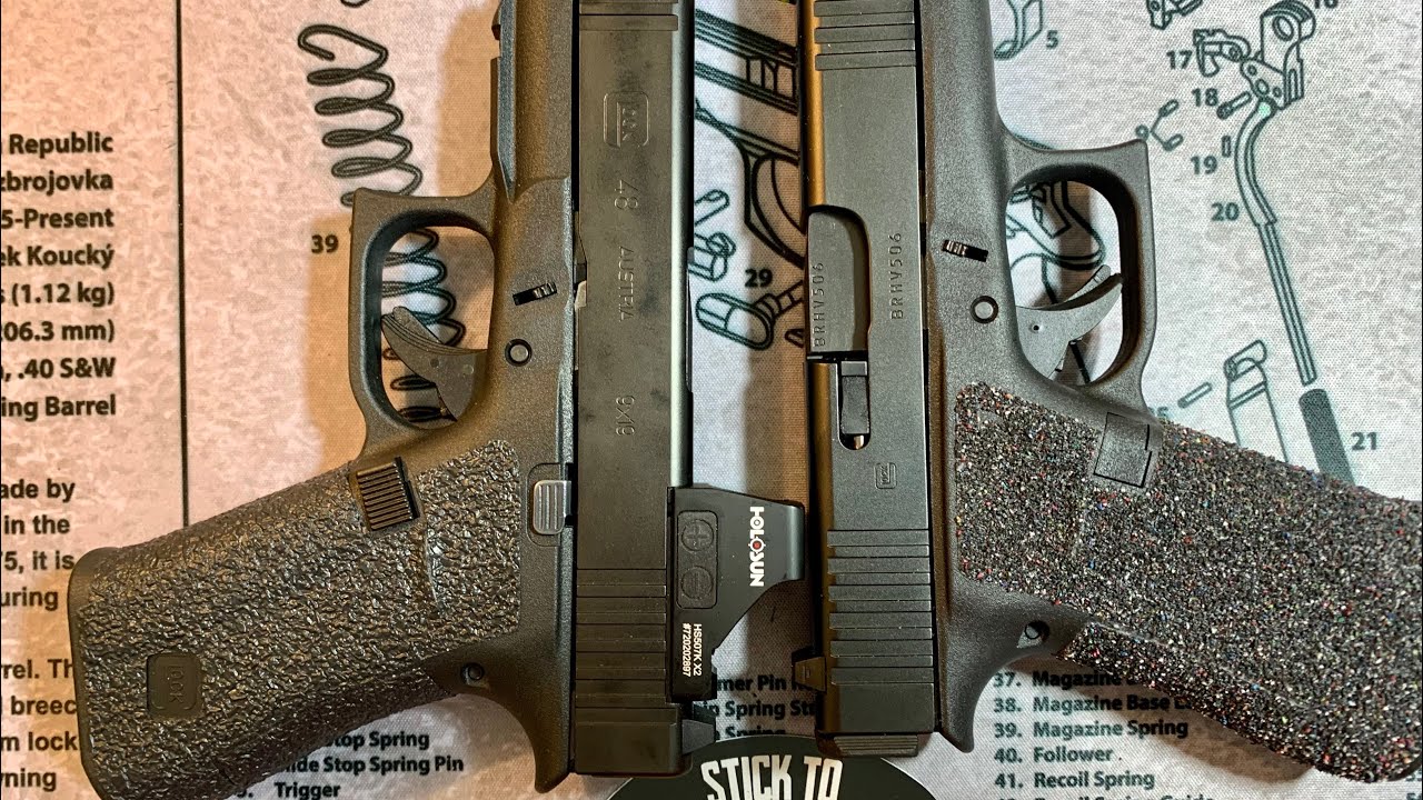 Прорезиненные текстуры рукоятей Talon Grips и Pro Grip на Glock 48 MOS и Glock 43X.