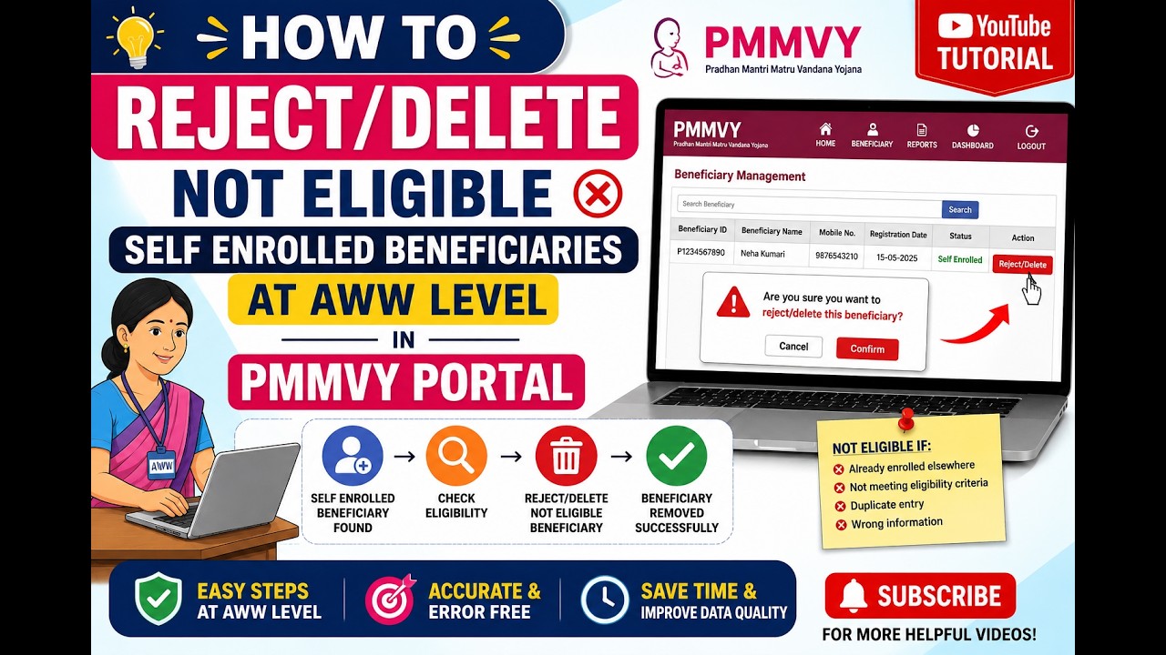 Reject/Delete Ineligible Self-Enrolled Beneficiaries / PMMVY Portal / AWW Level