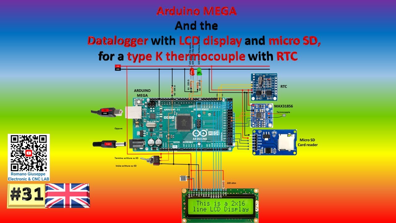 Arduino MEGA and the Datalogger with LCD display and micro SD, for type K thermocouple with RTC