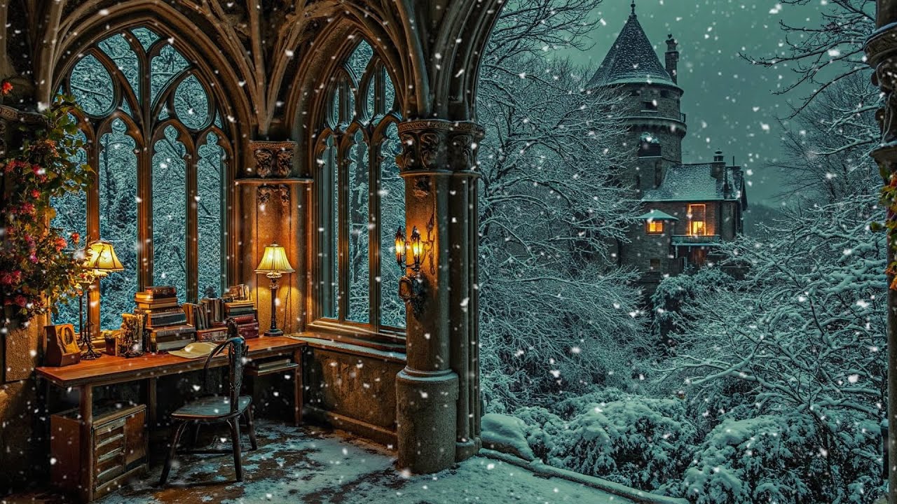 Dark Academia Reading Room ❄️ | Gothic Castle Winter Ambience | Classical Music