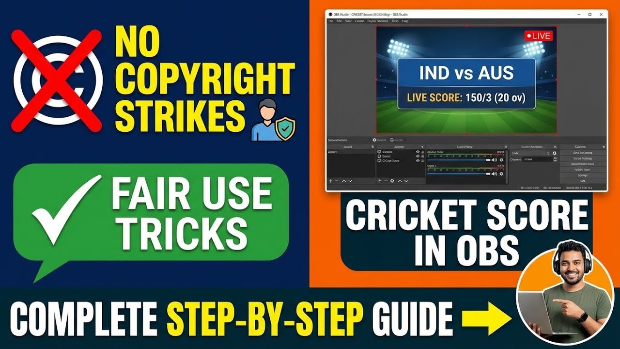 How to avoid copyright Create Live Cricket Score Video in OBS Studio | Complete Step-by-Step Guide