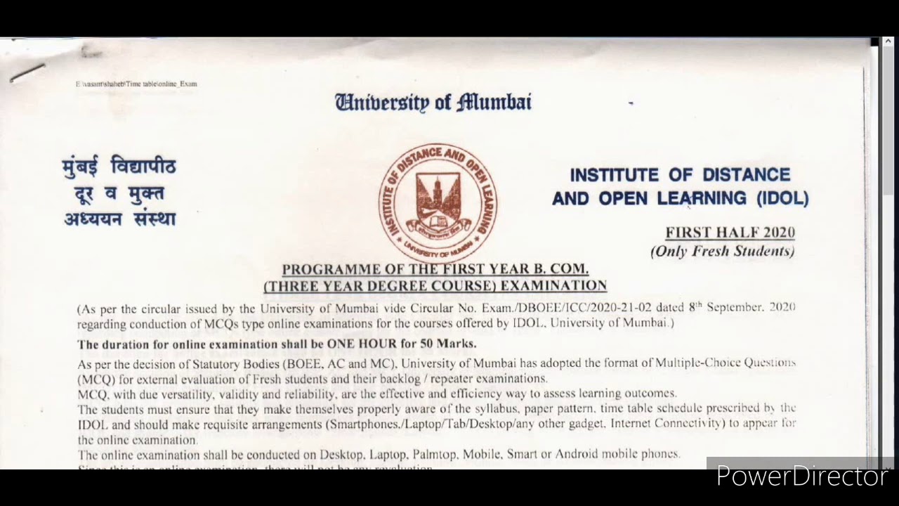 F.Y.B.com online exam 2020 time table released by Mumbai University