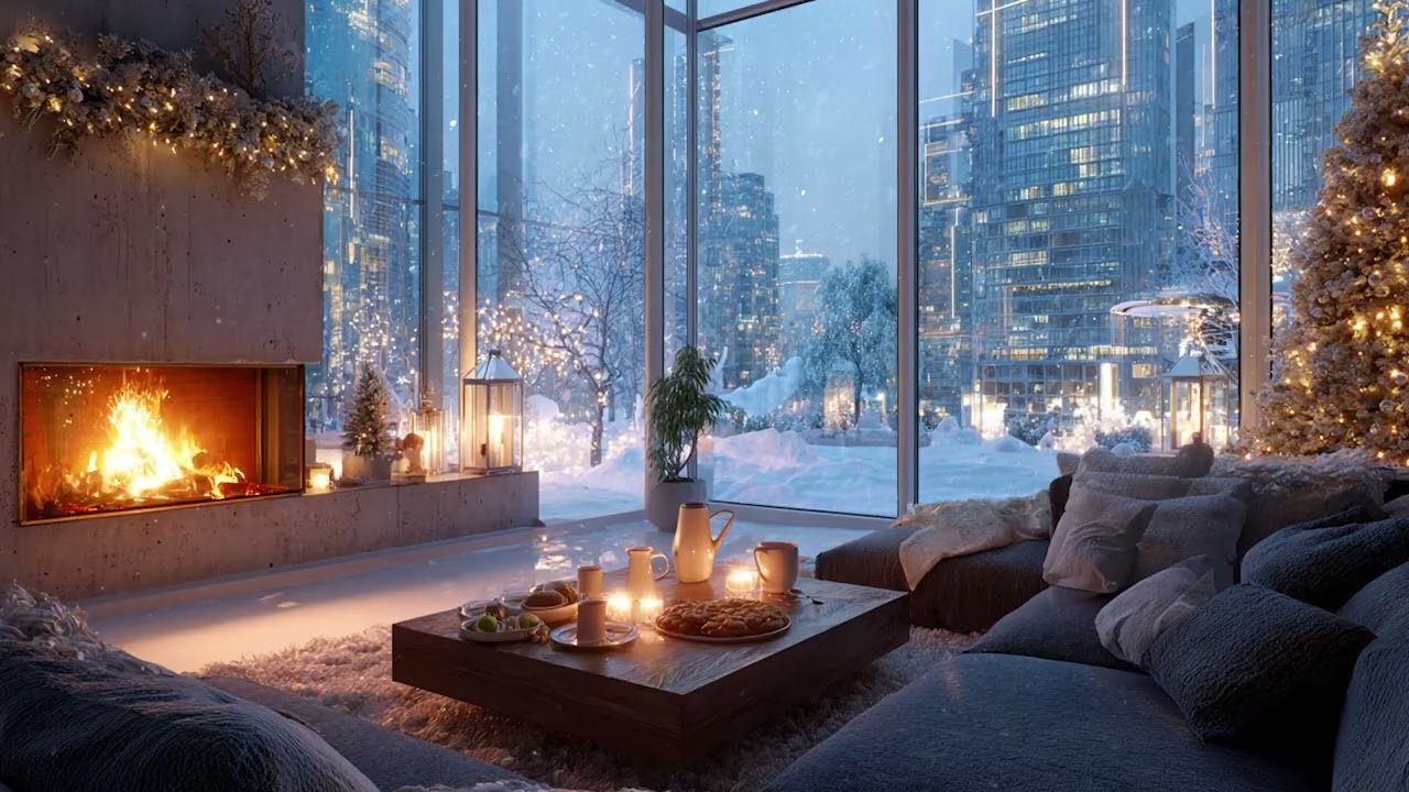 Snowfall Christmas Night by the Fire – Calm Instrumental Music for Rest, Focus, and Comfort