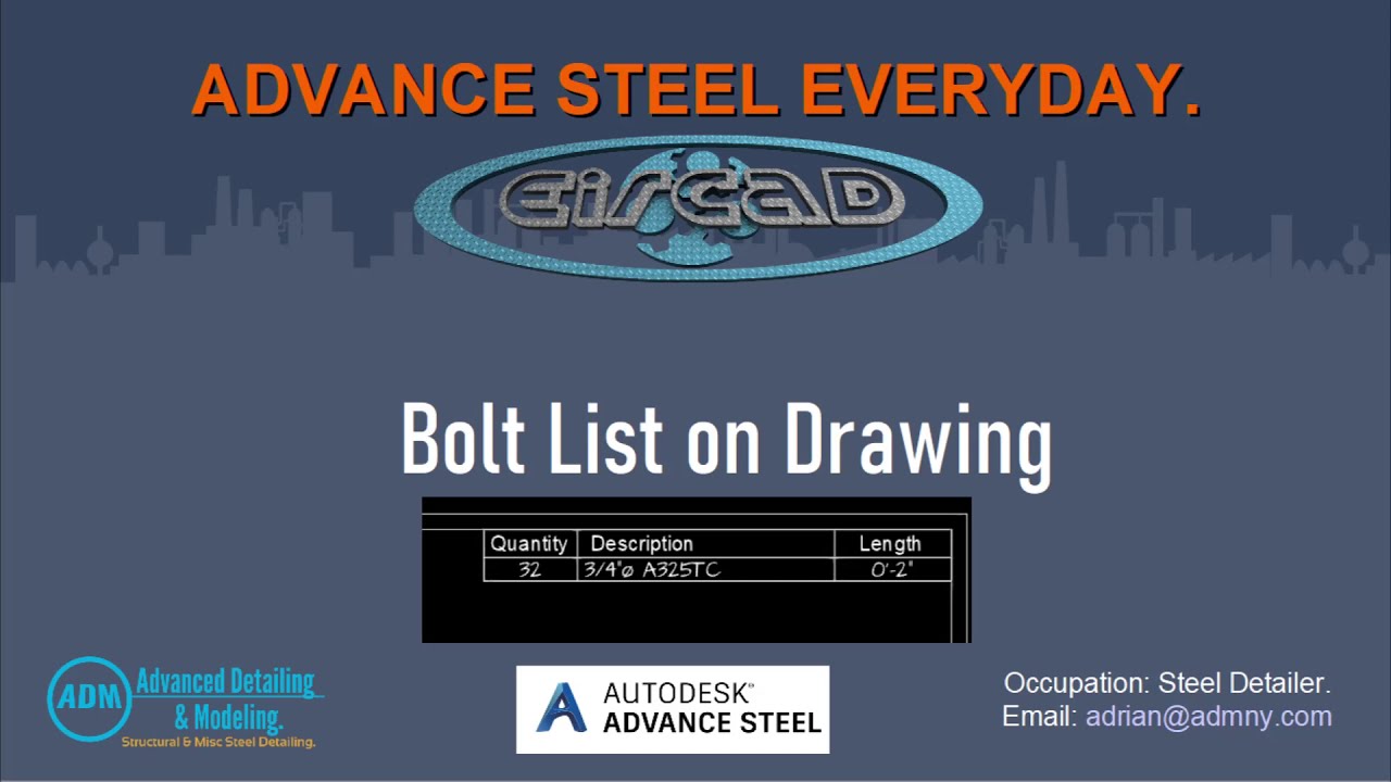 ADVANCE STEEL - Bolt List on Drawing.