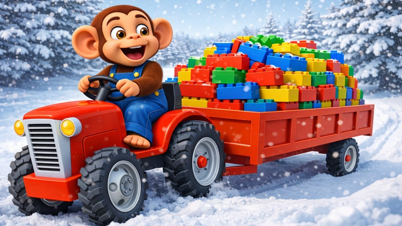 Transporting Lego by Tractor, Monkey Farmer Builds Lego Farm Factory