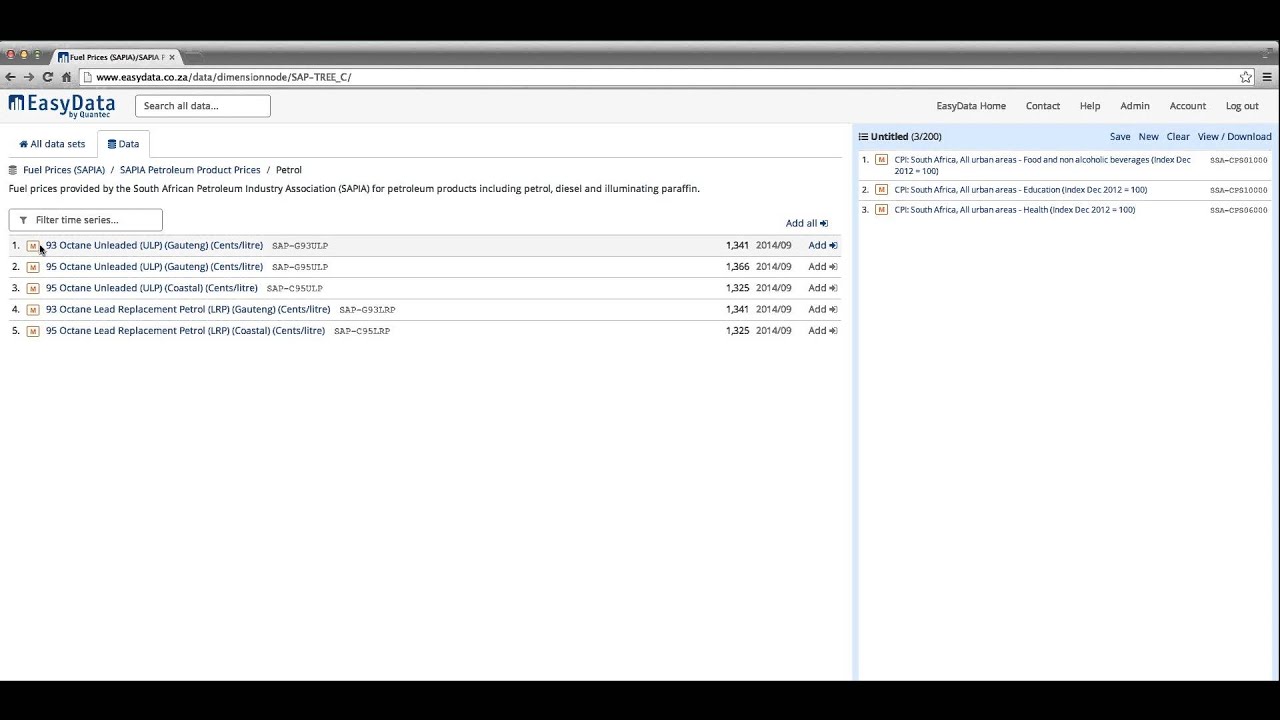 EasyData tutorial: How to create and download a selection of time series.