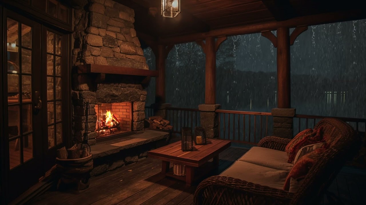 10 Hours⚡Cozy Cabin Porch with Heavy Rainstorm - Relaxing Rain Sounds for Sleeping, Studying & Relax