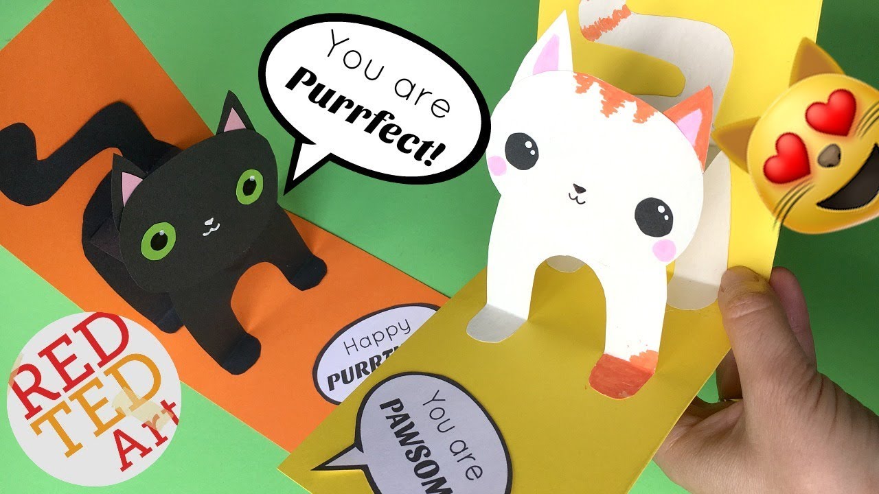 Easy 3D Cat Pop Up Card DIY - Birthday Card DIY - Valentine's Day DIY - Christmas Card DIY