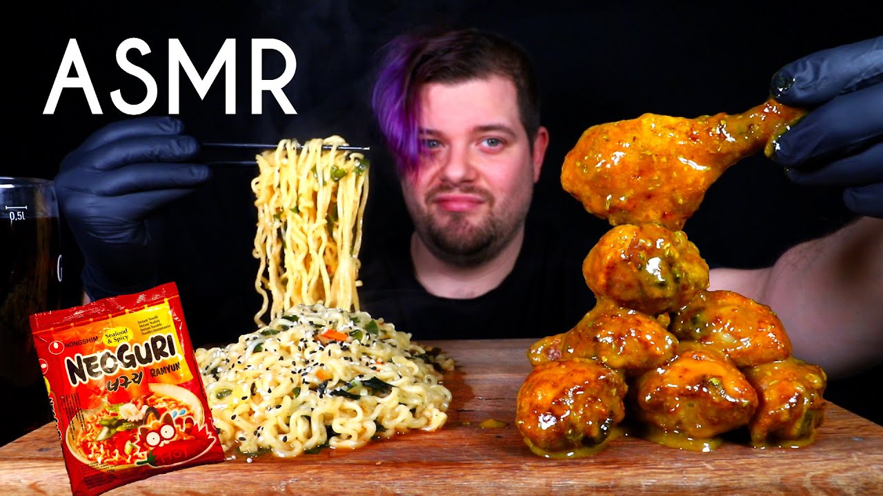 ASMR EATING CHICKEN DRUMSTICKS | CHICKEN & RAMEN MUKBANG