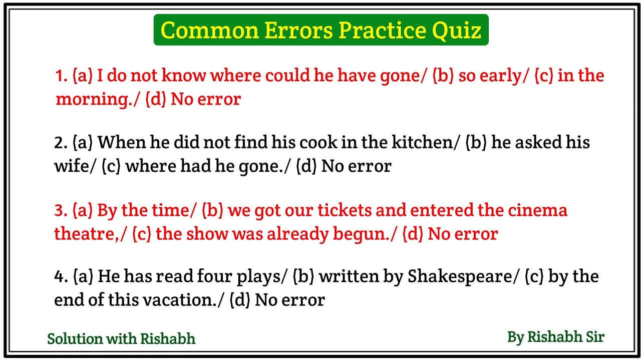 Spotting Errors | Common Error | Error Detection | Common Error Questions for all competitive exams