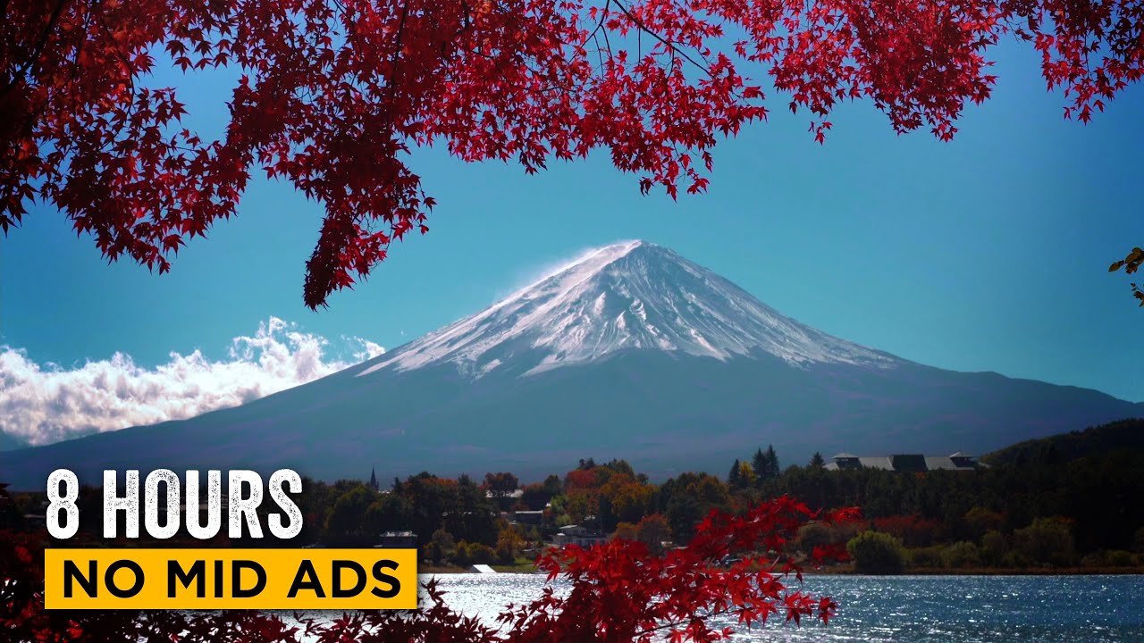 WHITE NOISE of Mount Fuji from afar with lake | ASMR Japan 8 HOURS no mid ads to fall asleep