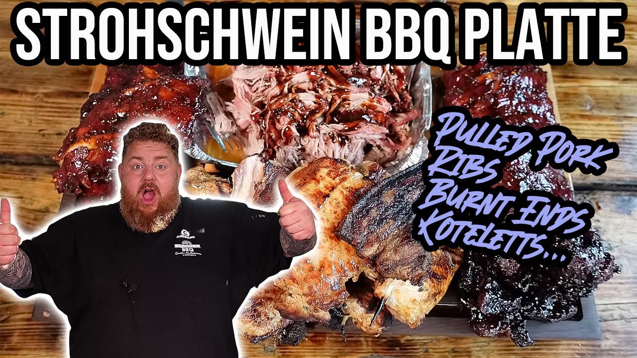 Strohschwein BBQ Platte - Pulled Pork, Ribs, Burnt Ends, Kotelett und mehr - Grillen für jedermann