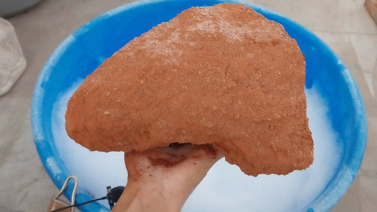 Pure Red dirt Chunks+balls Shapes dipping&Smashing in foamy water