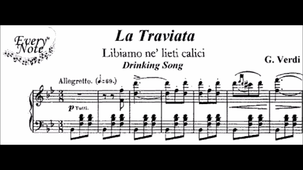 Giuseppe Verdi La Traviata Brindisi Karaoke for Tenor with soprano voice and chorus