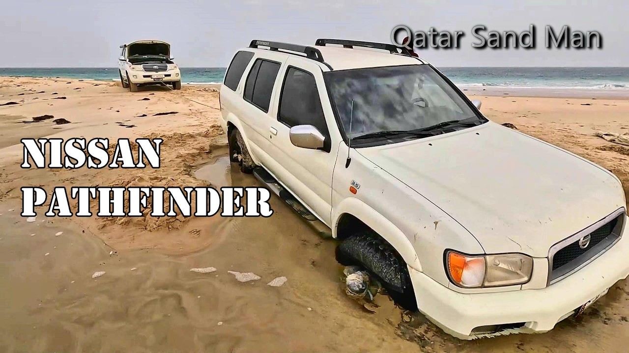 Nissan Pathfinder recovered on Sealine Beach in Qatar مغرس في سيلين