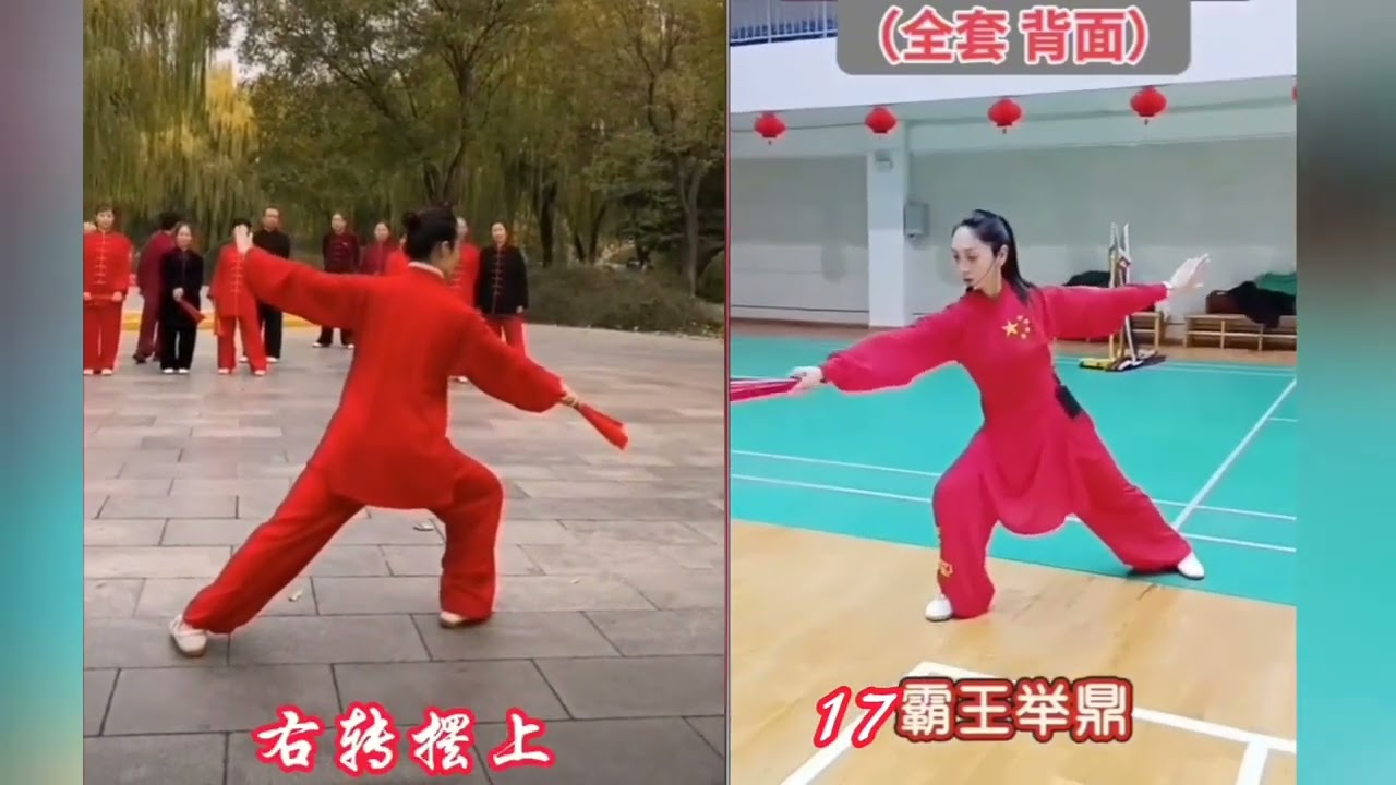 杨氏28式太极扇正背面分解教学