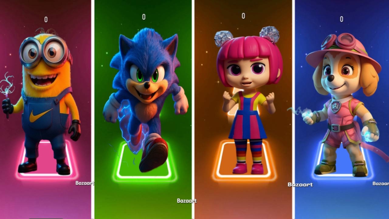 Minions Vs Sonic Vs Chicky Vs Skye Tiles hop Battle🔥