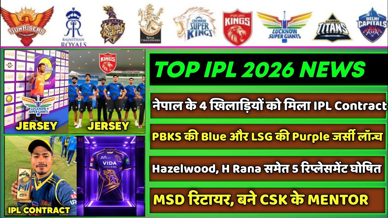 IPL 2026 - 8 Big News for IPL on 9 Feb (PBKS & LSG Jersey, Today's WC Matches, Nepali Player in IPL)
