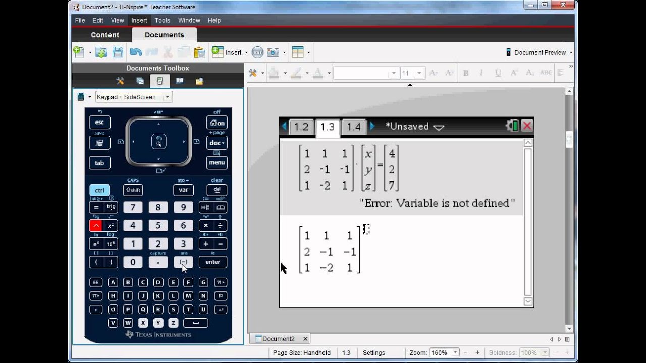 Matrices on TI-Nspire