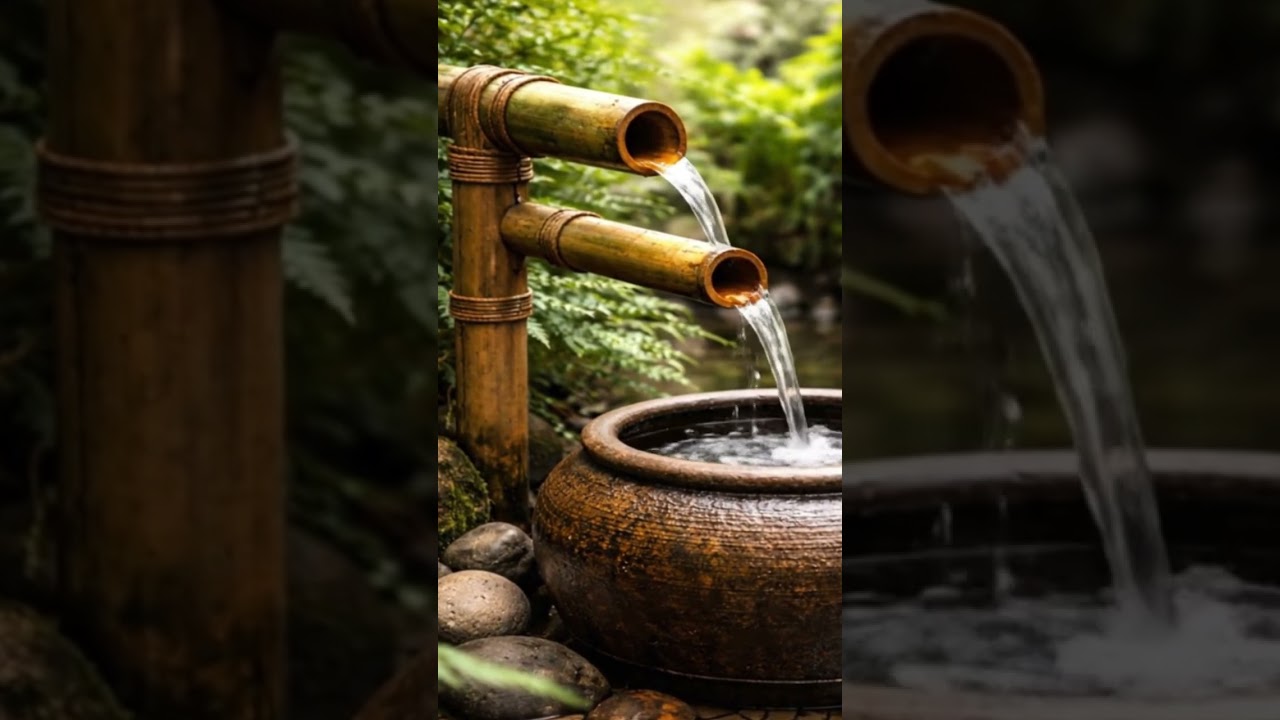 Relaxing Water Sounds from 2 Bamboo Fountains | Natural Zen Ambience