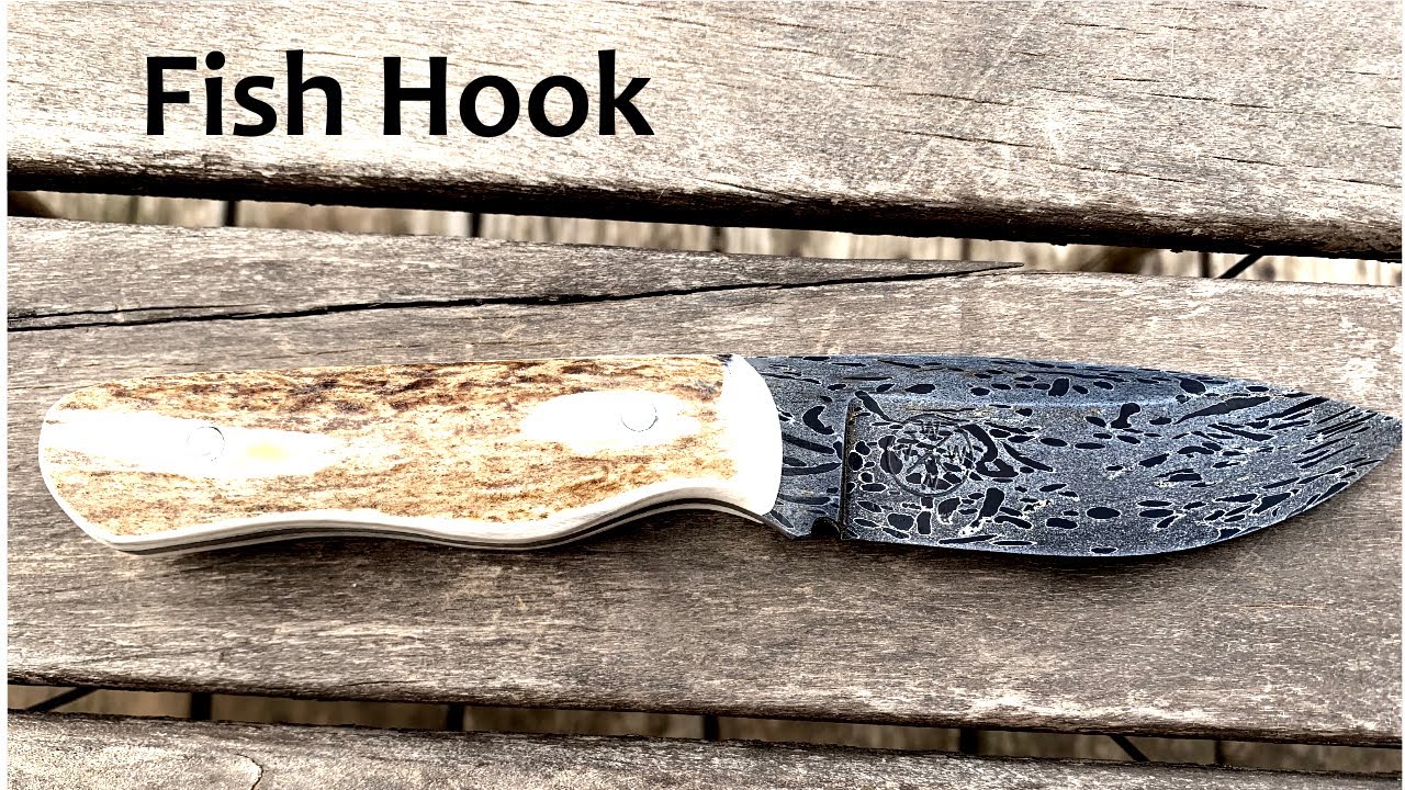 Forging a fish hook Damascus knife.