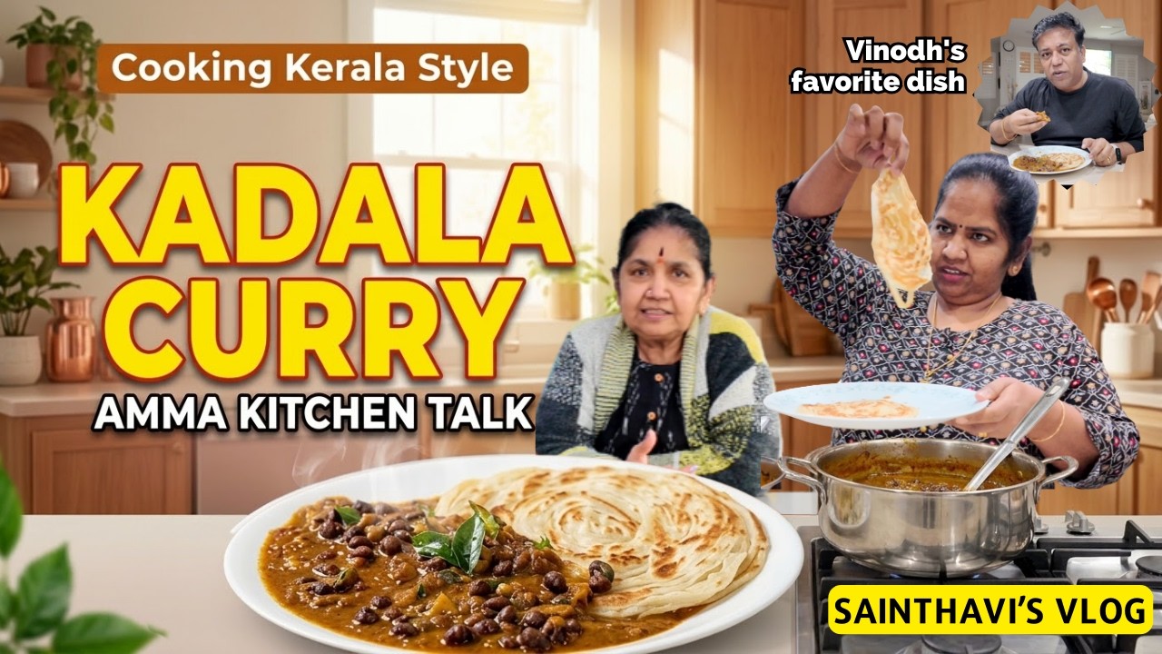 Cooking Vinodh's Fav Kerala Style Kadala Curry with Parotta | Kitchen conversations with Amma Vlog