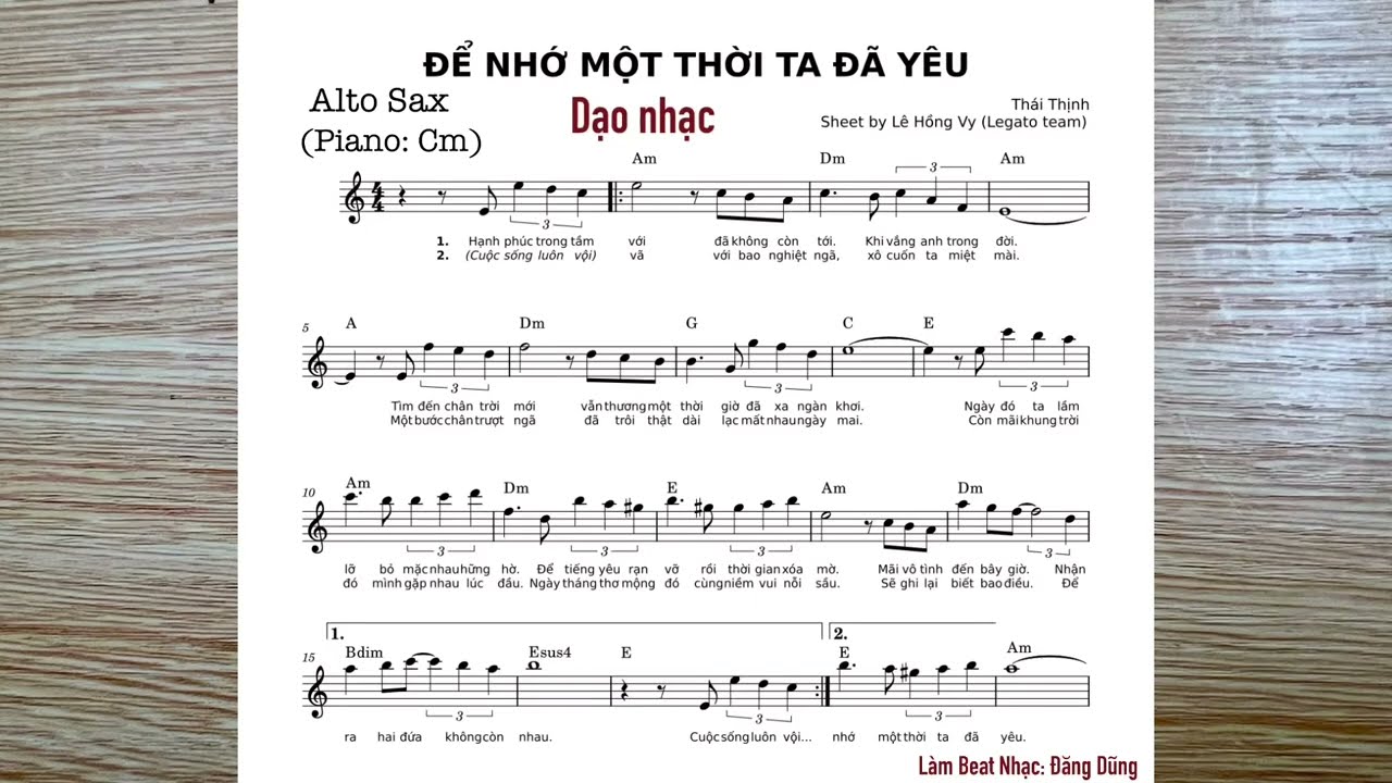 Beat Alto Sax - Để nhớ một thời ta đã yêu (St: Thái Thịnh) - Làm beat nhạc: Đăng Dũng