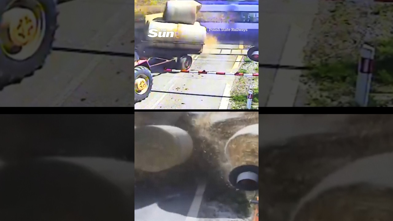 Moment high speed train smashes through tractor&rsquo;s trailer after drunk farmer stops on level crossing