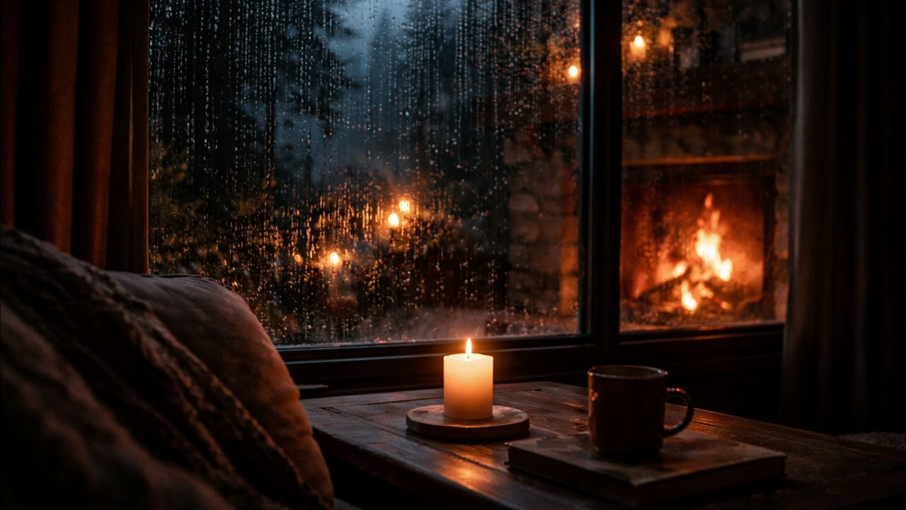 Rain & Fireplace Calm Sleep in 4K | Warm Night Ambience (10 Hours)