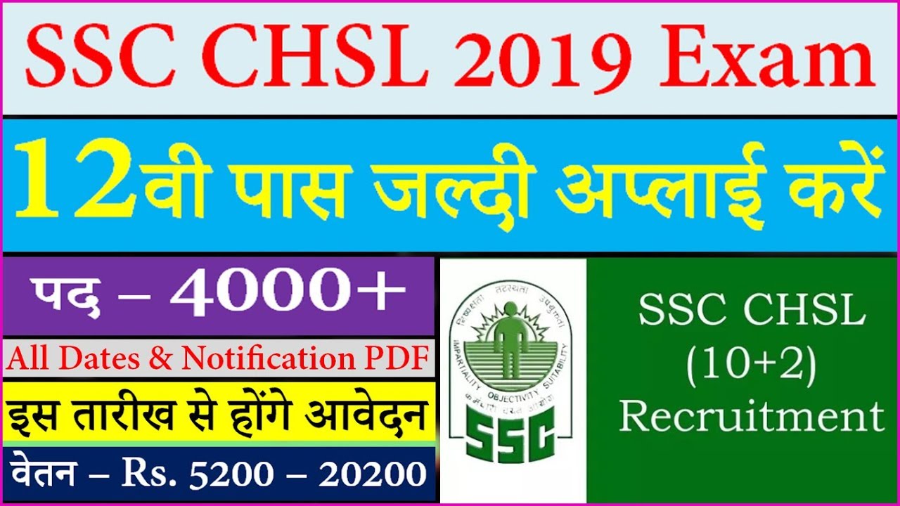SSC CHSL 2019 Notification Online Application Form, Recruitment Dates