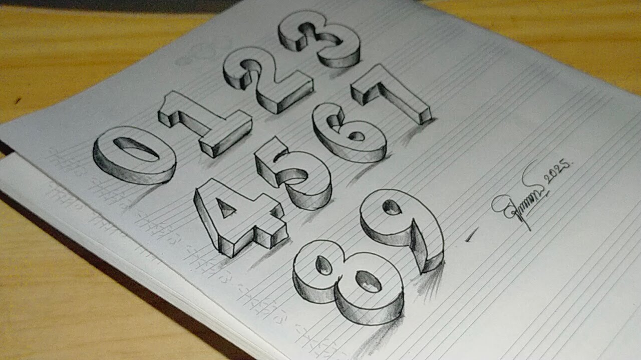 3D Drawing Number 0 to 9 In Calligraphy