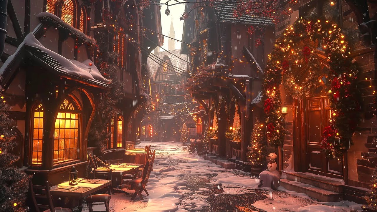 Victorian Christmas Era | Jazz Relaxing Music + Christmas Lights (Snow Falling & Blizzard)