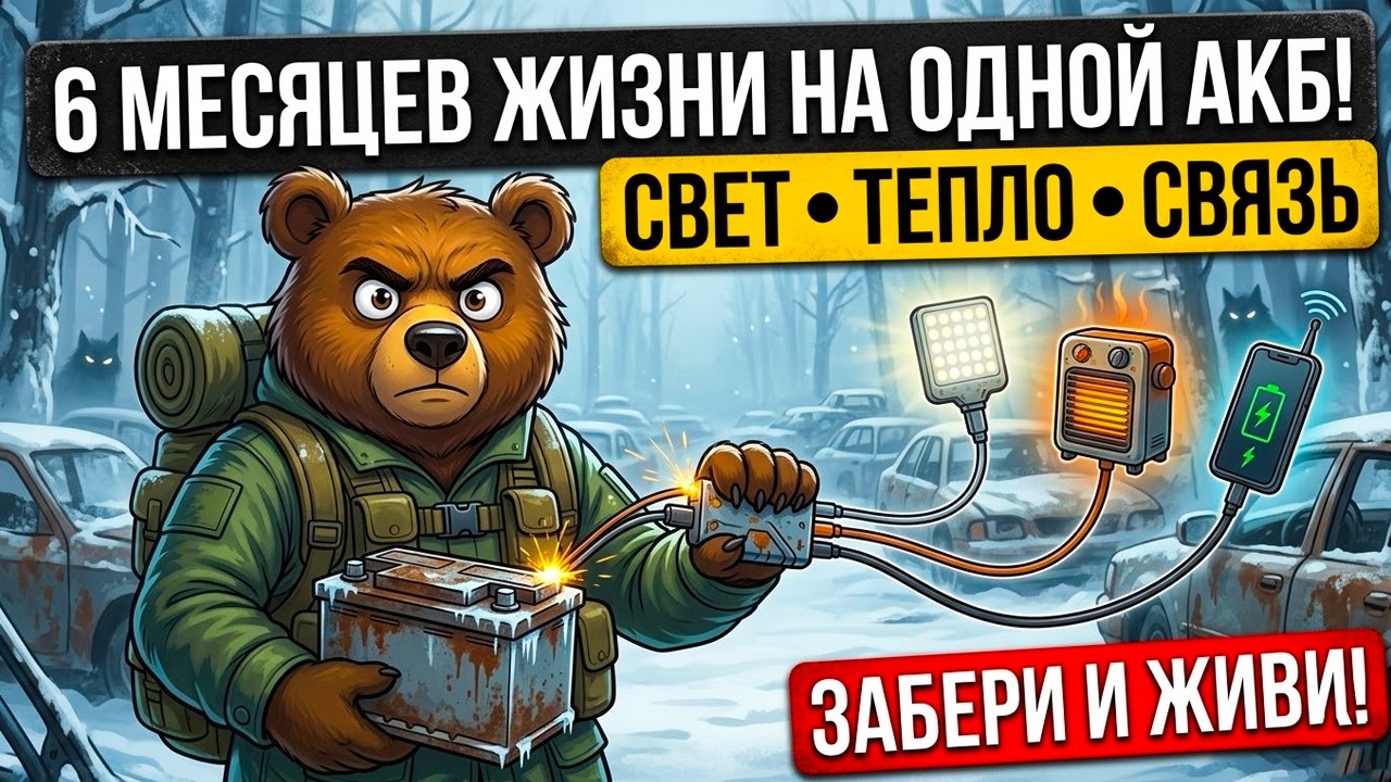 ВЫЖИТЬ В БЛЭКАУТ: Как один авто-АКБ даст свет, тепло и связь на 6 месяцев!