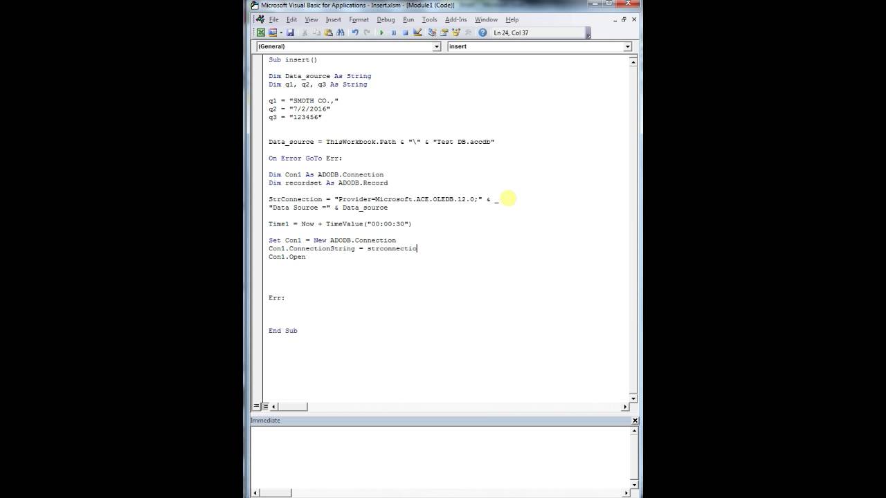VBA - Access - How To: Connect to Access Through EXCEL: INSERT DATA