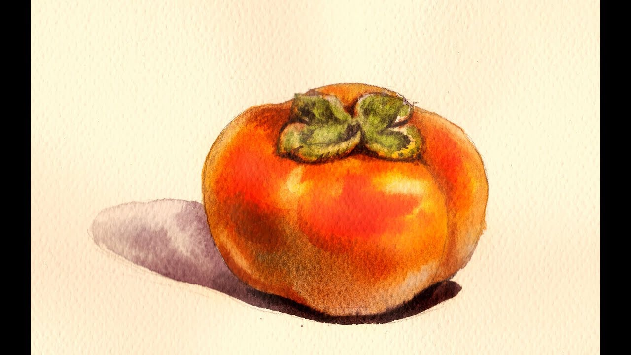 Foundation Course in Watercolor Painting 9 - Persimmon  基礎水彩示範 - 柿子