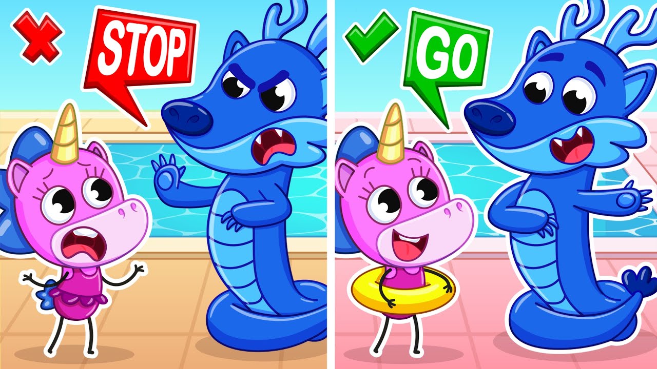 Règles De Sécurité à La Piscine! | Cours De Natation Avec Dragon 🐉🏊‍♀️ | Petite Mimi🦄