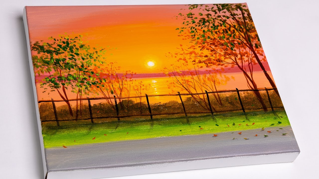 Sunset Landscape Painting |  Sunset Painting for Beginners | Aham Art