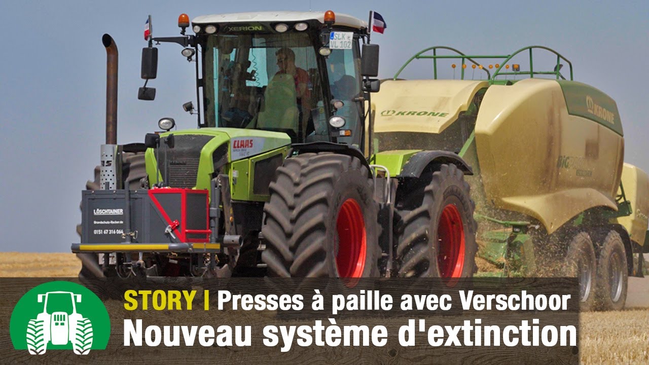 Presses à paille XXL avec Verschoor | 2x Claas Xerion | Système d'extinction Löschtainer by Recker