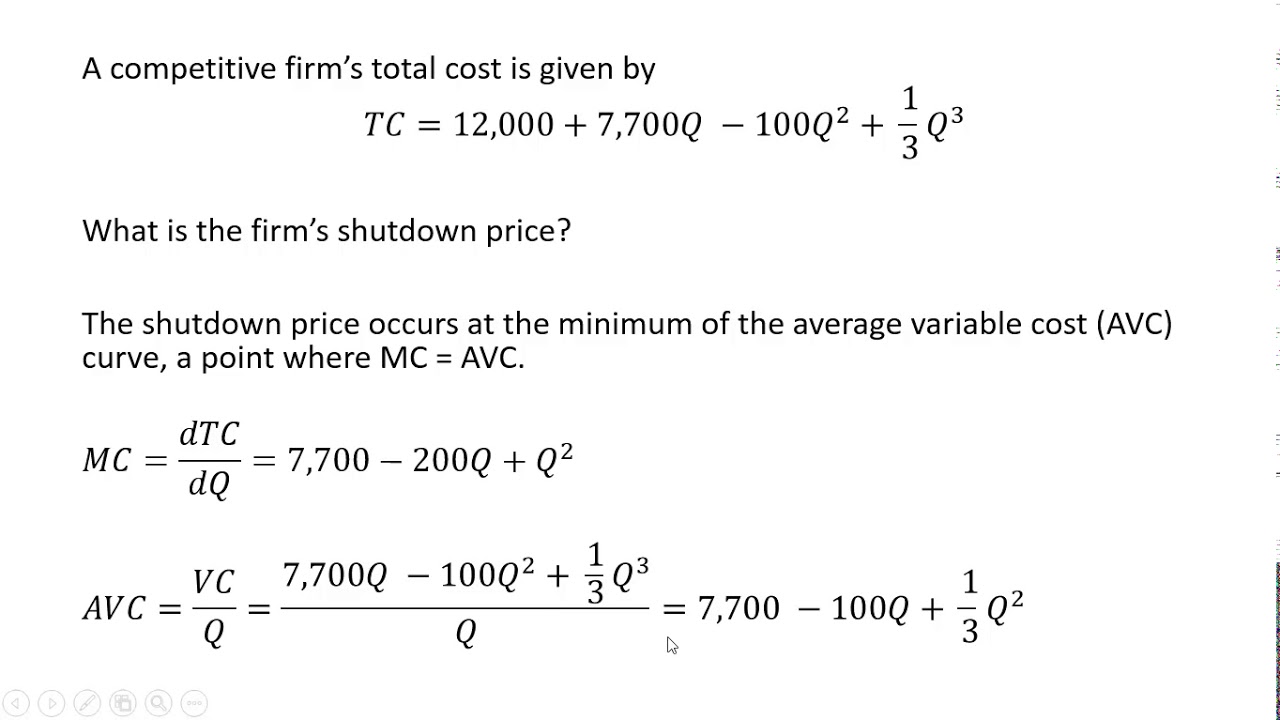 Solving for the Shutdown Price