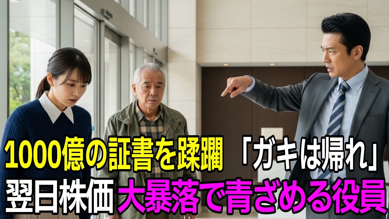 【スカッと】「ガキが1000億の株主？じゃあ売ってみろw」と書類を踏みにじり追い出した役員。翌日、株価大暴落のニュースを見た役員が震えだし   。【シニア】
