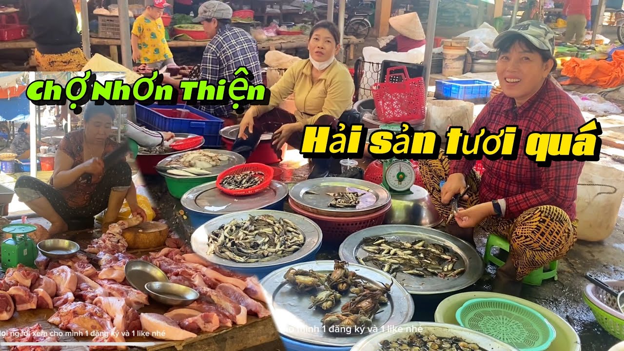 Chợ Nhơn Thiện gần Biển Cát Tiến. Cua, ghẹ, cá tươi nhưng ít người đi #amthuc #cuocốcngmuusinh