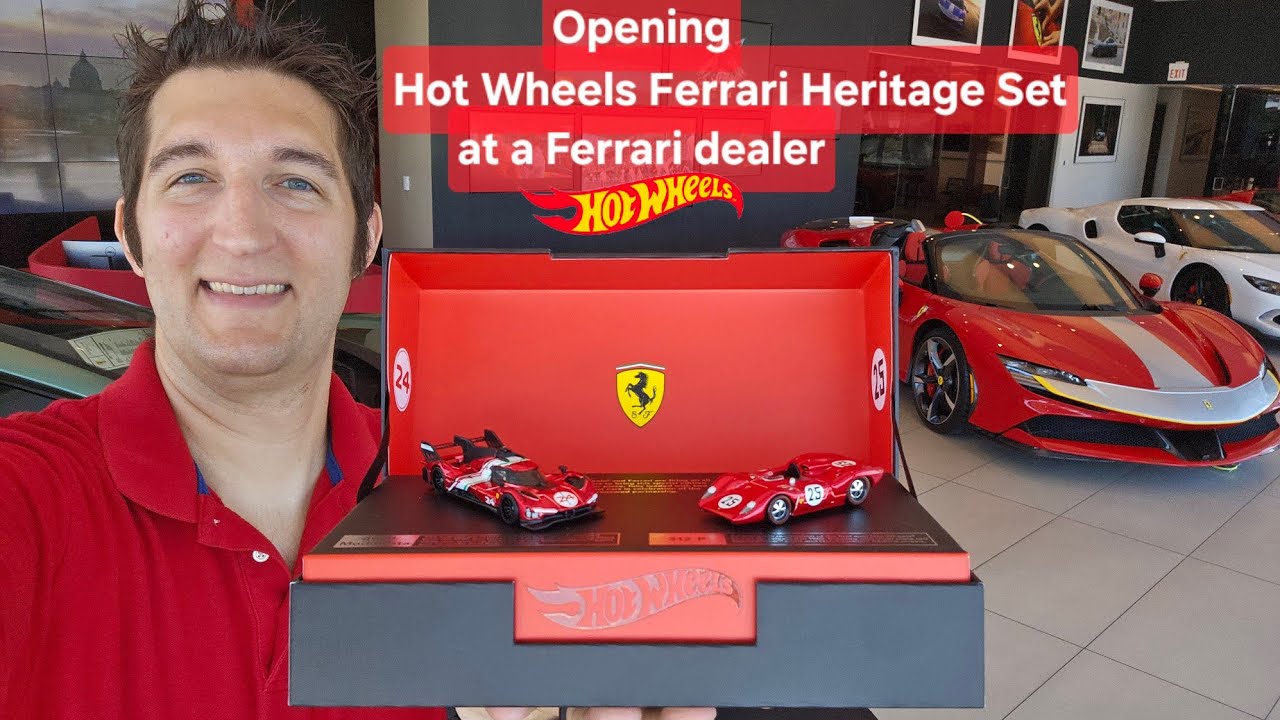 Opening the Hot Wheels Ferrari Heritage Set at a Ferrari dealer