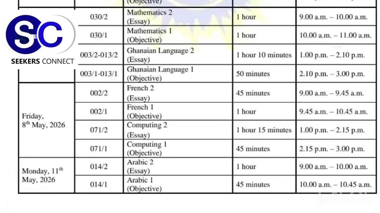 2026 FINAL WAEC BECE TIMETABLE; THIS IS NEW