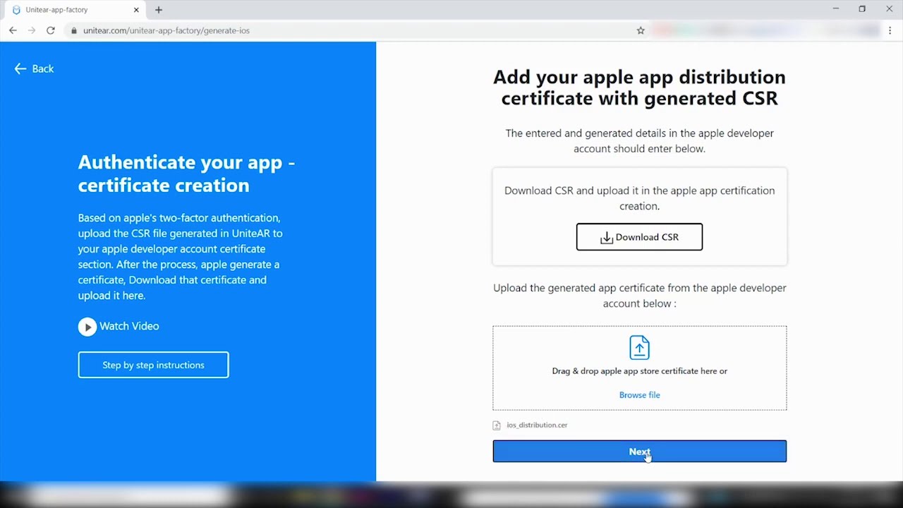 UniteAR App creator : iOS export - distribution certificate & generate CSR - part 3