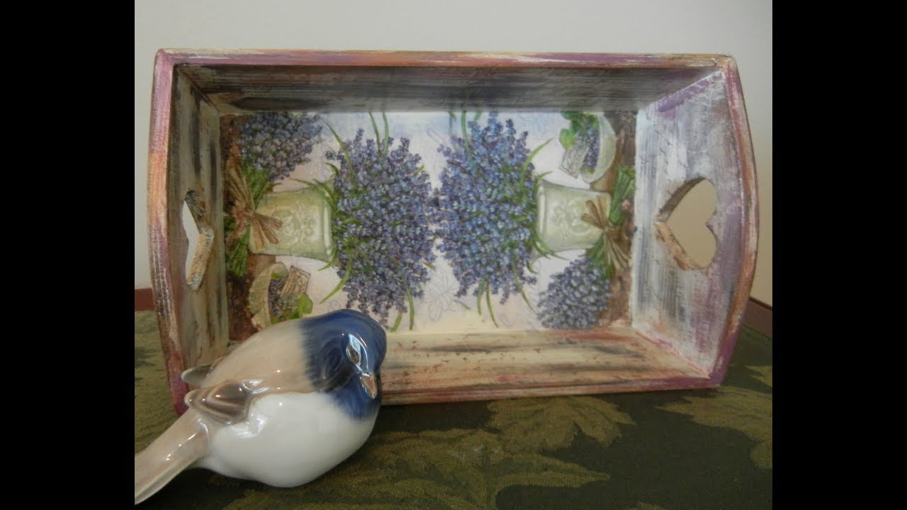 How to Decoupage and Distress Unfinished Wood Tray -- Shabby Chic Small Tray Project