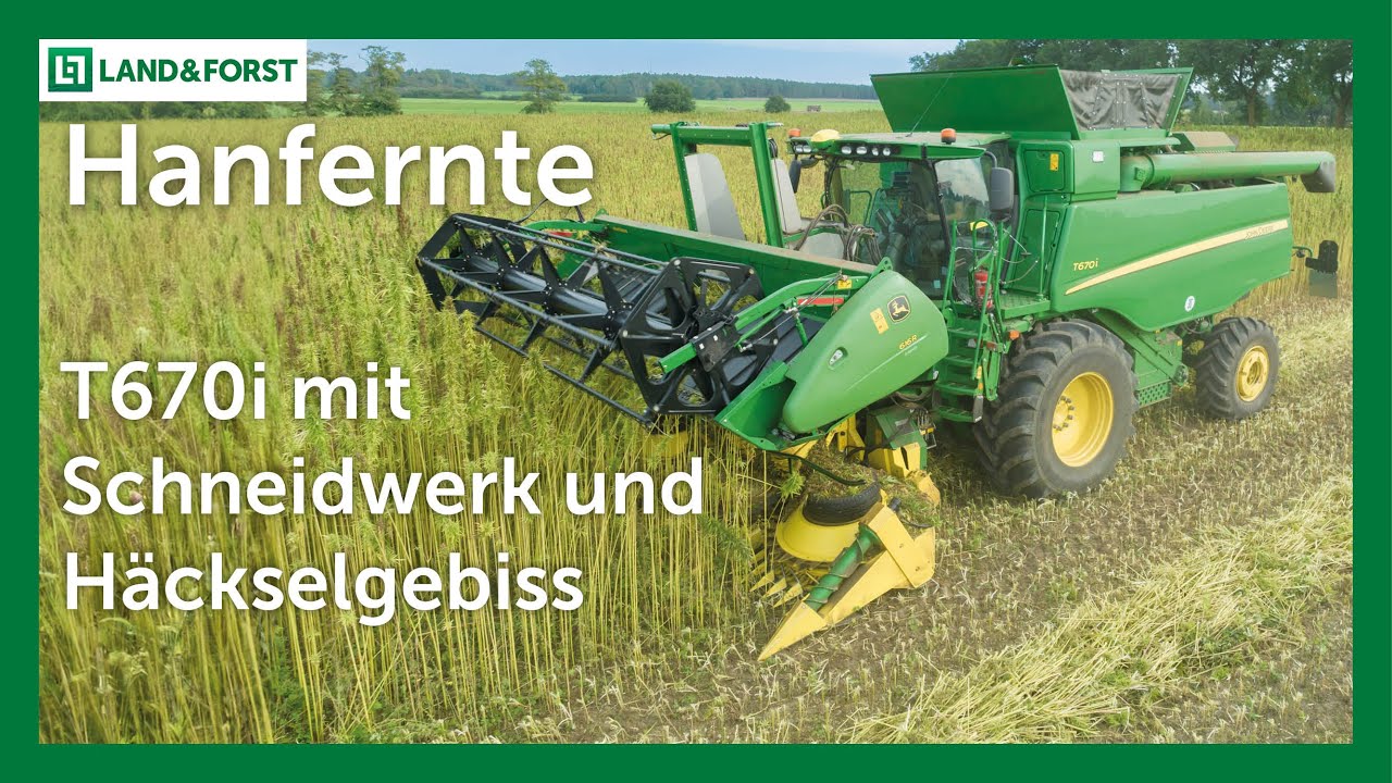 Einzigartiger Mähdrescher: Junglandwirt erntet Hanf mit John Deere T670i und Häcksler-Schneidwerk
