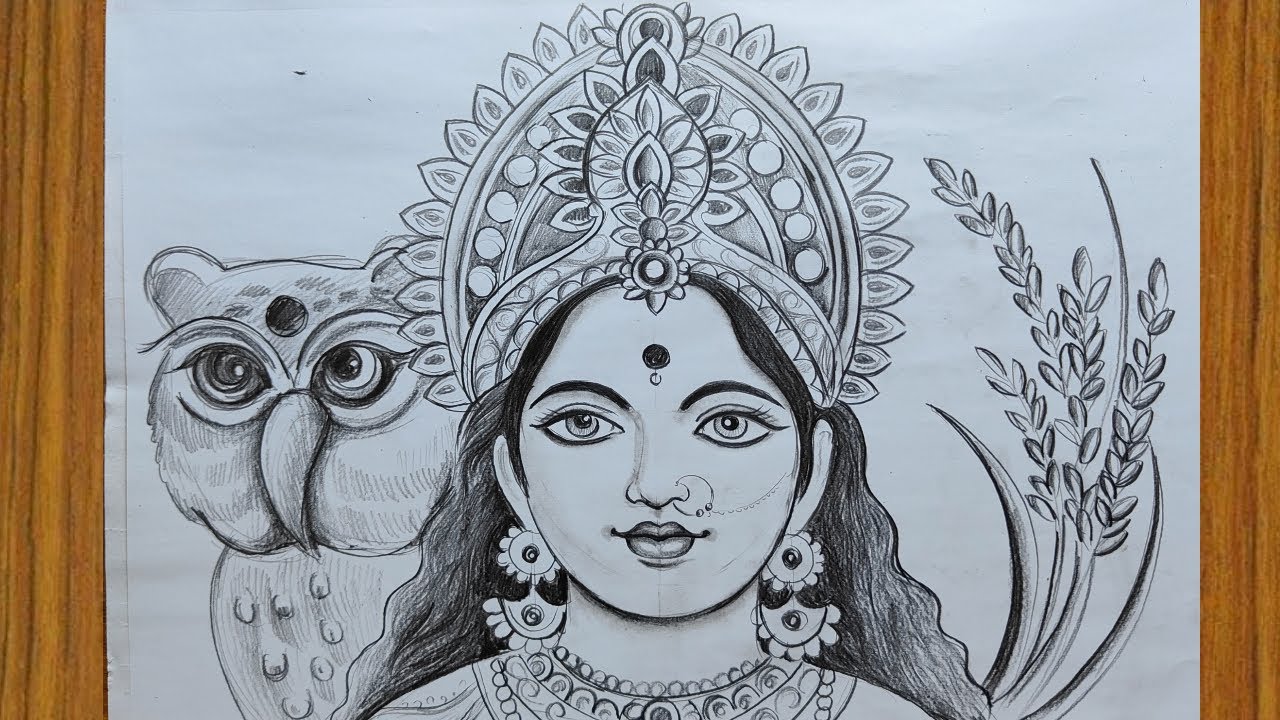 how to draw maa laxmi face easy pencil sketch for beginners step by step,maha laxmi drawing,